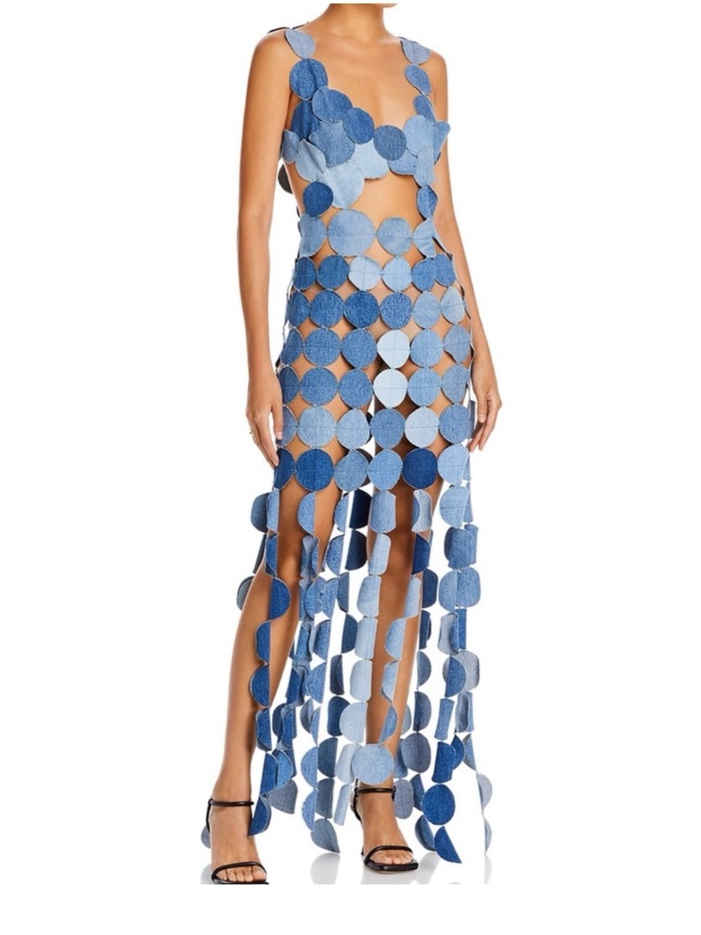 Denim Circle-Link Cutout Maxi Dress